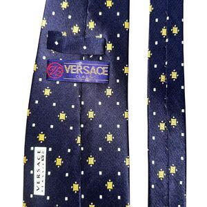 Versace Classic V2 Silk Tie, Navy Blue With Small Geometric Pattern